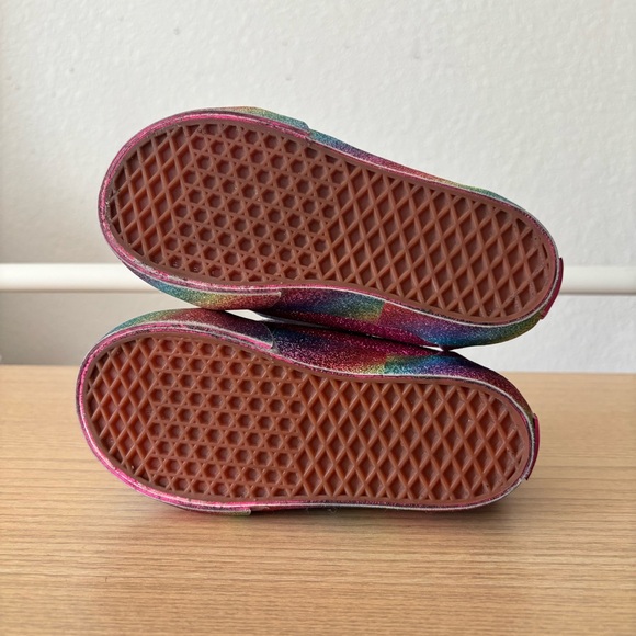 Vans Toddler Old Skool V Sneakers Pink Rainbow Glitter With Velcro Straps Size 8 - Picture 3 of 14